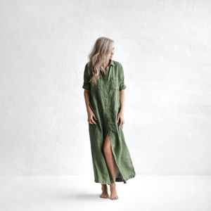 Linen shirt dress olive